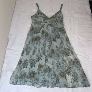 VTG Bekere Sage Green Paisley Floral Babydoll Slip Satin Neckline 12 Midi Dress